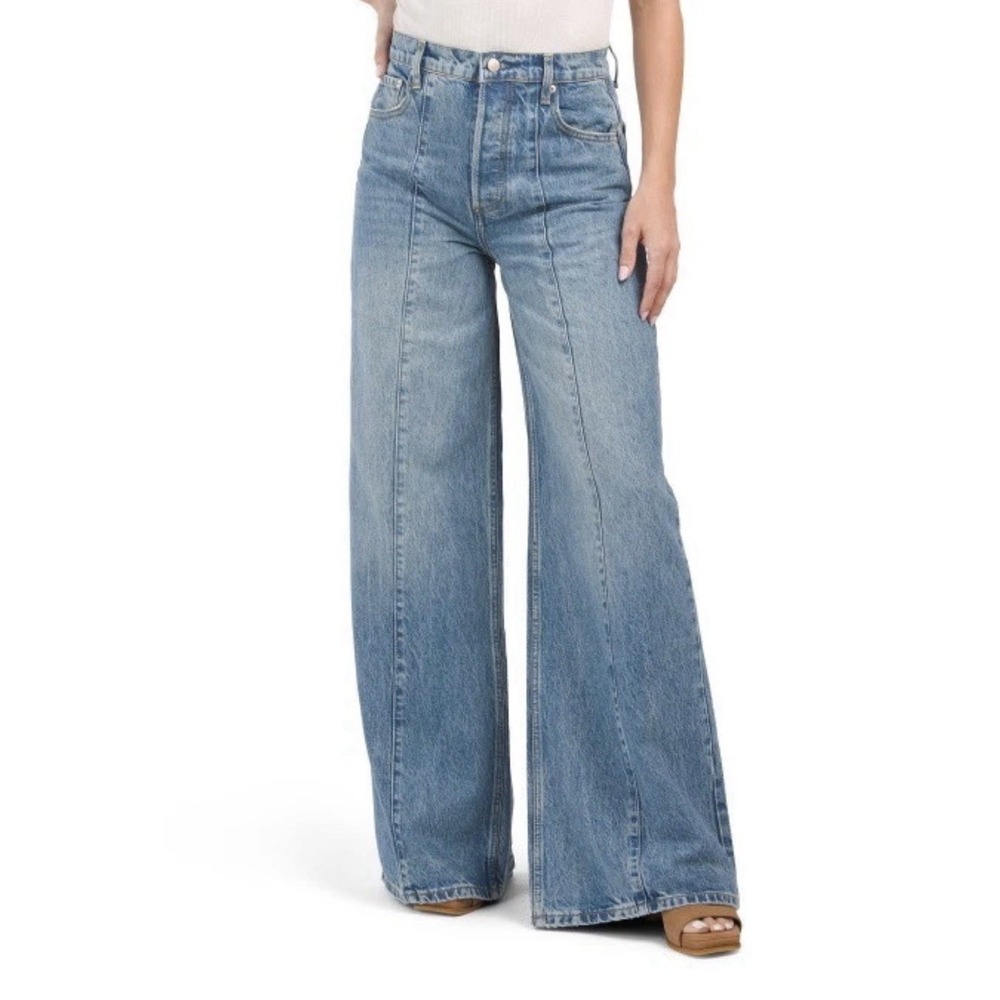 TRIARCHY SEAMED HIGH RISE WIDE LEG COTTON BLEND MEDIUM INDIGO JEANS SIZE 31 X 33